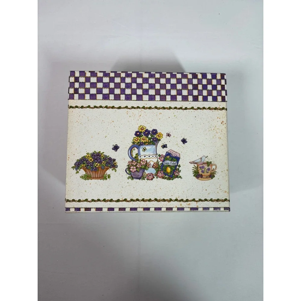 Joy Marie Greeting‎ Card Organizer Box Purple Checkered Cottagecore Angel Floral
